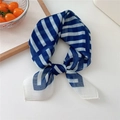 Blue and white checkered cotton linen neck scarf with a lightweight woven texture - Navy Blue Stripes (54B)