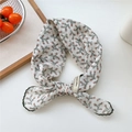 Floral cashew cotton linen feel scarf with green lace trim and explorer infinity tag - Beige Ground Fine Green Leaf