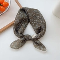 Dark green floral cotton linen headscarf with white blue pattern and stitched label - Green Seven-dot Print