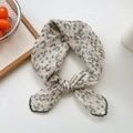 Floral cotton linen scarf in beige with green lace trim and explore infinity tag - Beige Seven-dot Print