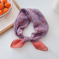 Floral purple silk scarf tied in a bow with pink flower patterns and red contrast border - 56*56CM / White Winter Jasmine Purple