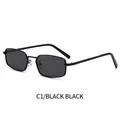 Retro small square metal sunglasses with black frames and dark grey lenses - Black Frame Black Grey Lens