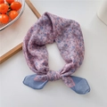 Floral silk square scarf in lavender and light blue finish with delicate petal print - 56*56CM / White Winter Jasmine Pink