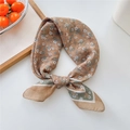 Vintage floral silk scarf in khaki brown with delicate white and blue flower print - 56*56CM / Yellow with Three-Color Flowers