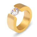 Anillo abierto de acero inoxidable dorado de 8mm con circonita redonda brillante - Dorado / US 7