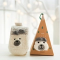 Plush embroidered kids warm socks set with triangular kraft gift box and bear motif - Grey White Bear