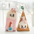 Pink and white coral fleece rabbit socks with 3D ears in a mountain gift box - Pink Rabbit