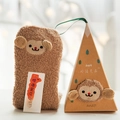 Calze per bambini in pile corallo beige con ricamo a scimmia e confezione regalo - Bambini con Scatola / Scimmia Caffè