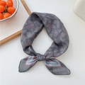 Charcoal grey paisley print square scarf tied in a stylish ring knot for decoration - Black Gray Paisley Frame Style (04)