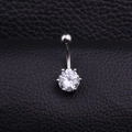 Macro shot of silver belly ring featuring a large round cubic zirconia on black leather - Round Solitaire Style (Style A)