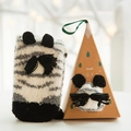 Cozy striped coral fleece animal socks with a triangular gift box packaging - Black Whisker Cat
