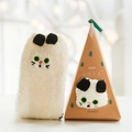 Fuzzy cat pattern socks in cream white with premium gift box packaging for kids - White Little Cat