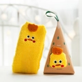 Cute yellow embroidered chick fluffy coral fleece socks with triangle gift box - Little Yellow Chick
