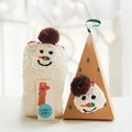 Christmas snowman coral fleece socks with pom-poms and creative triangular gift box - Ball White Snowman