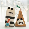 Panda coral fleece thick socks with 3D ears and pyramid gift box in warm bokeh setting - Striped Panda