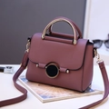 Dusty purple litchi grain faux leather handbag with metal handle and crossbody strap - Purple