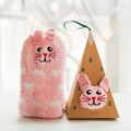 Pink coral fleece kids socks with rabbit embroidery in a decorative gift box - Pink Cat