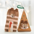 Plush coral fleece striped socks with cute animal design in a triangular gift box - Toothpick Mouse