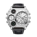 Oulm dual time zone men's watch with black leather strap and oversized metal case - White