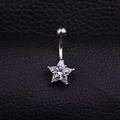 Polished stainless steel belly ring featuring a sparkling star-shaped zircon pendant - Five-Pointed Star Style (Style C)