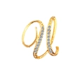 Sparkling gold-plated letter U brooch with clear rhinestones on a white background - Letter U / Gold