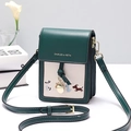 Bolso bandolera para móvil en verde y crema con bordado de perro y correa ajustable - Verde