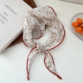 Elegante sciarpa in cotone e lino bianco con stampa floreale marrone e bordo rosso - 26*113cm / Bordo Rosso Floreale