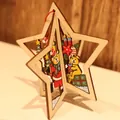 3D wooden star Christmas ornament with painted bear and gift motifs on warm white background - Wooden Small Star