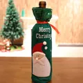 Green felt Christmas wine bottle cover with Santa Claus motif and a red silk bow tie - Santa Claus / Green