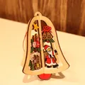 3D layered wooden Christmas bell ornament with hand-painted Santa Claus and red hanging cord - Wooden Small Bell