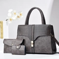 Three-piece women's crossbody bag set in taupe with faux crocodile skin texture detail - Gray