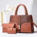 Luxury 3-piece set with crocodile-embossed caramel leather tote, clutch, and card holder - Earthy Yellow
