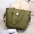 Deep green lychee texture leather tote bag with gold logo for elegant daily commuting - Army Green