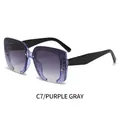 Square oversized sunglasses featuring purple glitter frames and gradient gray lenses - Purple Glitter Frame Gradient Gray Lenses (C7)