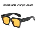 Gafas de sol cuadradas de montura negra con lentes naranjas y remaches metálicos - Montura Negra Lentes Naranjas