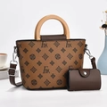 Borsa tote a scacchi con manici in legno e piccolo portamonete coordinato marrone - Stile Lettera FAK Vecchio Fiore Marrone (Stile 3)