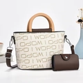 Elegante set di borse bianche in due pezzi con stampa WOPO e manici marroni - Borsa Grande e Piccola Bianca con Stampa di Lettere