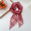 Red and blue plaid mesh scarf for women styled in a decorative knot on white backdrop - Classic Red Blue Plaid
