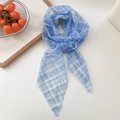 Blue plaid stretch mesh long scarf for women with elegant checkered pattern - Sky Blue Plaid