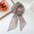 Elastic mesh silk scarf with pastel plaid pattern in purple and pink for women - Pink Pastel Plaid