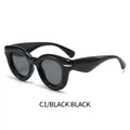 Chic bubble frame black sunglasses with grey lenses and gold metal accents - Black Frame Black Grey Lens