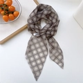 Brown checkered elastic mesh scarf for women featuring a lightweight semi-transparent design - Retro Brown Plaid