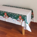 Nappe de Noël jetable en plastique avec bordures vertes et motifs de bonshommes de neige - Motif Bordure Vert Foncé Bonhomme de Neige et Flocon de Neige