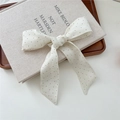 Elegante nastro per capelli bianco a pois marroni su sfondo di trama di lino - Bianco Sporco a Pois