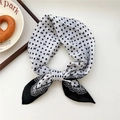 Elegant black and white polka dot square scarf with bow patterns and lace edging - 05SR-Polka Dot Bow Black