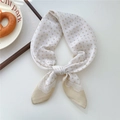 Elegant beige polka dot and bow print silk scarf with white lace pattern and warm tones - 07SR-Polka Dot Bow Beige