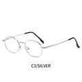Montura de gafas ovalada minimalista de metal plateado con puntas de patillas negras - Marco Plateado