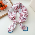Elegant floral silk scarf in white with red patterns and blue border for women - 07 Rose Flower Blue Edge