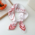 Fashionable pearl white silk square scarf with red floral print and letter design - 08 Strawberry Bow Double Red Frame