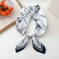 Silk neck scarf for women featuring black polka dots and cartoon marble dog patterns - 09 Heart Glasses Dalmatian